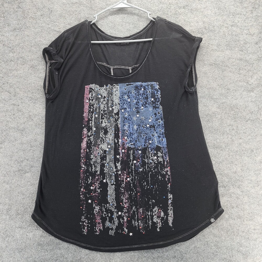 Rock Republic Shirt Womens Large Sleeveless Black USA Flag